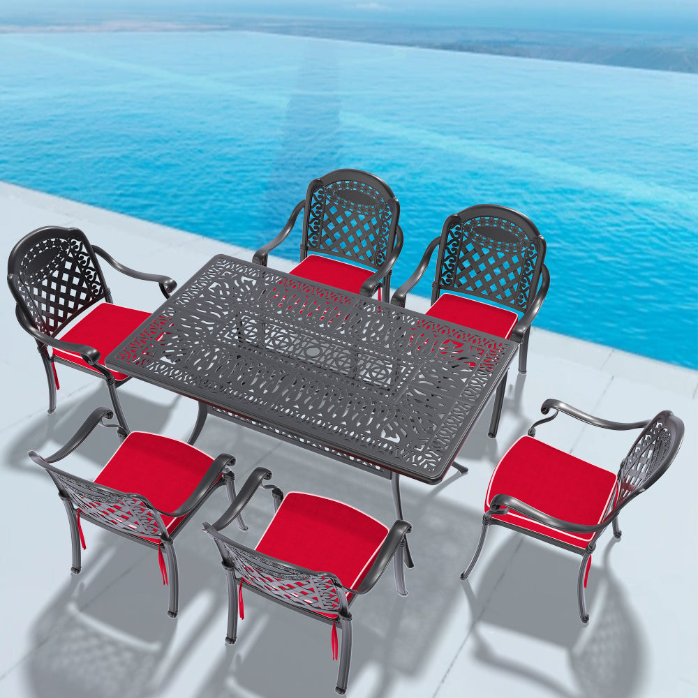 L58.27*W34.65-inch Cast Aluminum Patio Dining Table With Black Frame and Umbrella Hole