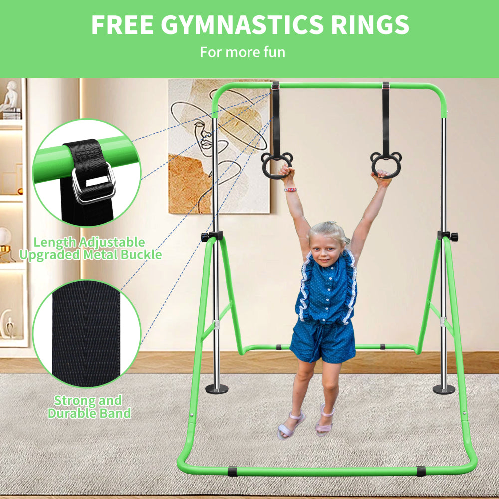 Green Multi-Functional Adjustable Height Children's Horizontal Gymnastic Bar With Bear Rings