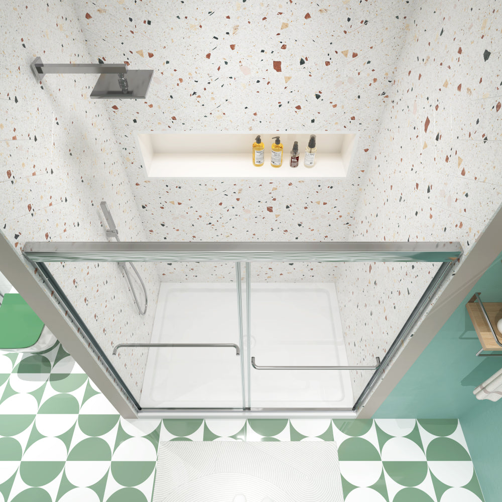 Bypass shower door, sliding door, with 1/4" tempered glass and Chromed finish 50-54"x70"