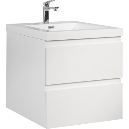 24" Floating Bathroom Vanity with Sink, Modern Wall-Mounted Bathroom Storage Vanity Cabinet with Resin Top Basin and Soft Close Drawers, Glossy White 24V11-24GW