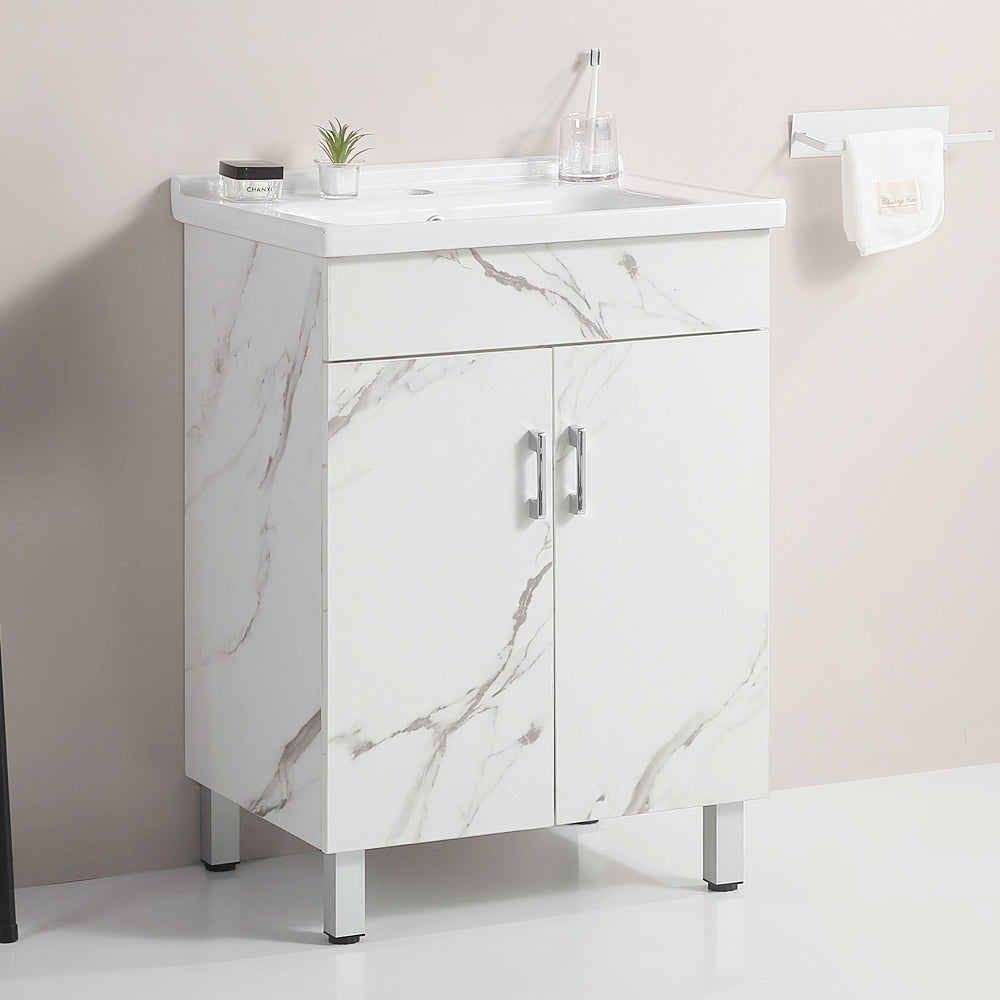 24-inch marble-textured bathroom cabinet with ceramic sink