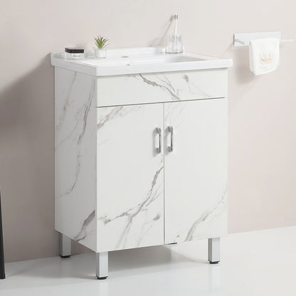 24-inch marble-textured bathroom cabinet with ceramic sink