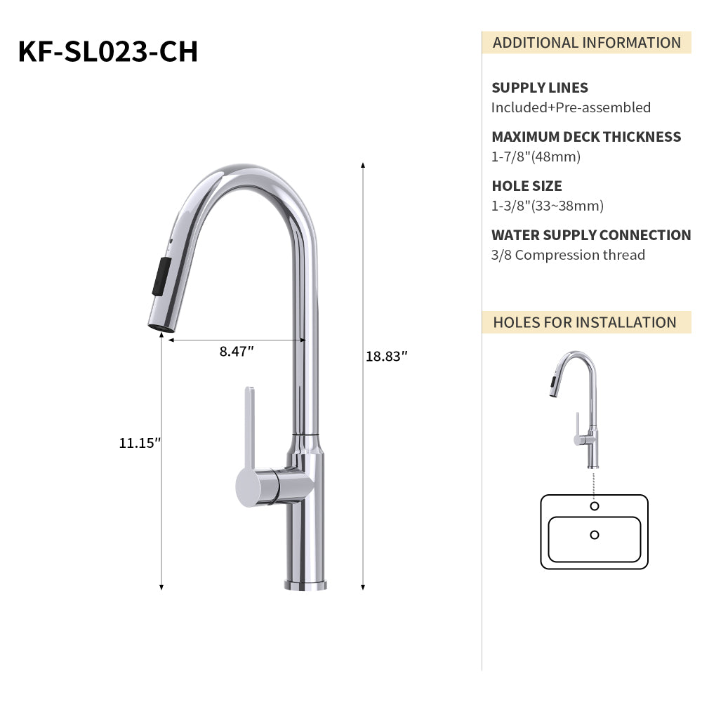 Bothwa Home 18.83" CUPC Certified Pull-down Kitchen Faucet (Brushed Nickel Finish)