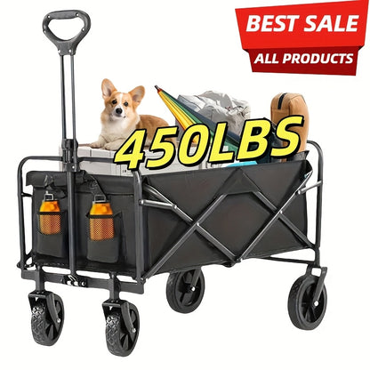 Foldable heavy-duty gardening trolley with all-terrain wheels for beaches, lawns, sports, and camping