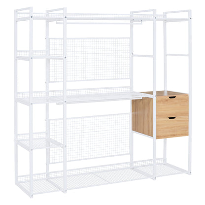 Open-Style Wardrobe with Hanging Rails, Shelves and Drawers, White