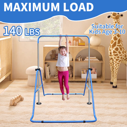Expandable Gymnastics Bar for Kids - Height Adjustable Junior Training Bar for Home, Folding Gymnastic Horizontal Bars Equipment Blue