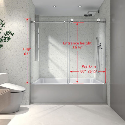 6063 Chrome frameless one fixed and one shifted Shower Door, 70MM 304 stainless steel large pulleys with adjustable soft closing function,with nano easy cleaning and stick explosion-proof menbrance