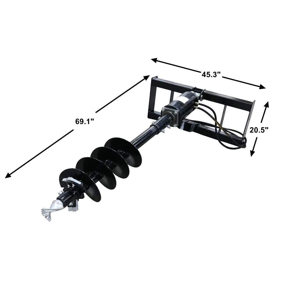 skid steer post hole auger drive attachment, 18" diameter auger, 46" drilling  depth, standard flow