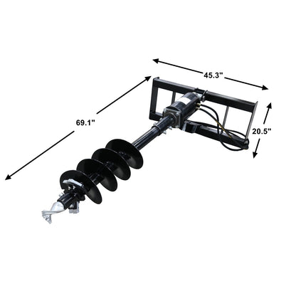 skid steer post hole auger drive attachment, 18" diameter auger, 46" drilling  depth, standard flow