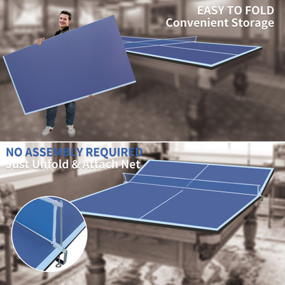 9ft Blue Mid-Size Ping Pong Conversion Top Foldable & Portable Table Tennis Table Top for Indoor Games