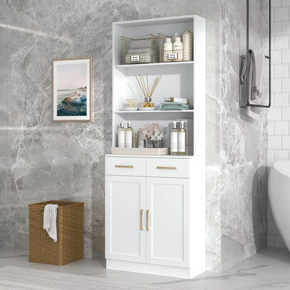 Bathroom Storage Cabinet, Cabinet with Two Doors and Drawers, Adjustable Shelf, Three-layer Open Shelf, MDF Board, Black