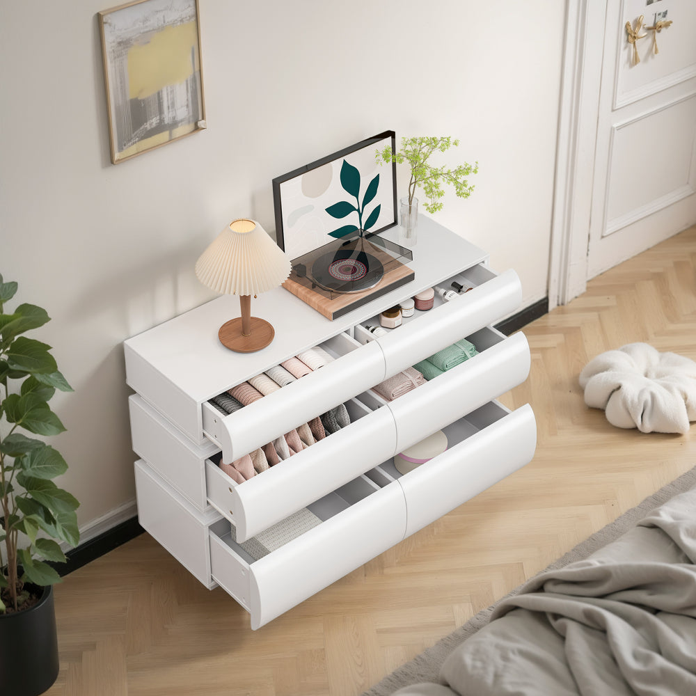 6 Drawer Dresser for Bedroom, White Dresser No Handle, Modern 6 Chest of Drawers with Wide Storage