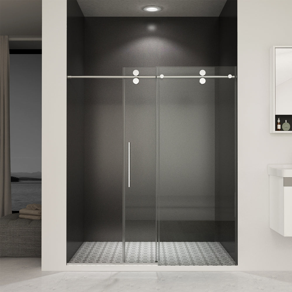 56"-60"W x 70"H Frameless Shower Door, Sliding Shower Door, with Premium 5/16"(8mm) Thick Tempered Glass Shower Enclosure ,Double Side Easy Clean Coat,Chrom Finished With Buffer