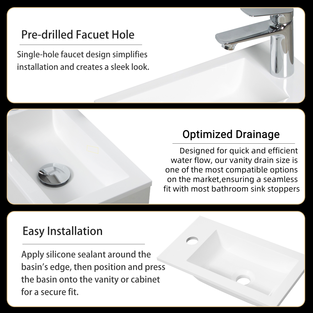 16" Floating Bathroom Vanity with Sink, Wall-Mounted Small Bathroom Storage Vanity Cabinet with Resin Top Basin and Soft Close Doors, Dark Birch 24V11-16DB