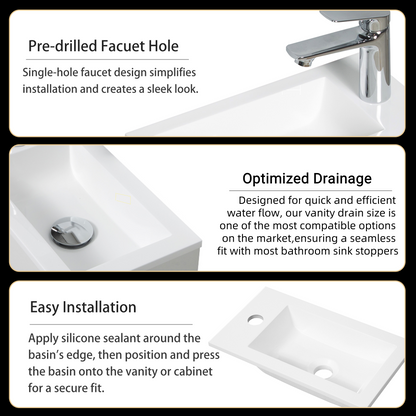 16" Floating Bathroom Vanity with Sink, Wall-Mounted Small Bathroom Storage Vanity Cabinet with Resin Top Basin and Soft Close Doors, Dark Birch 24V11-16DB