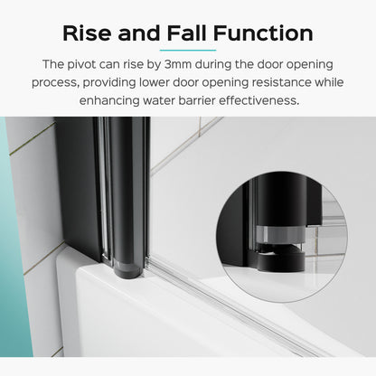 34" W x 58" H Frameless Folding Pivot Bathtub Door, 1/4" (6mm) Thick SGCC Clear Tempered Glass Door, Bathroom Pivot Bifold Shower Tub Door Panel, Reversible Installation, Matte Black Finish