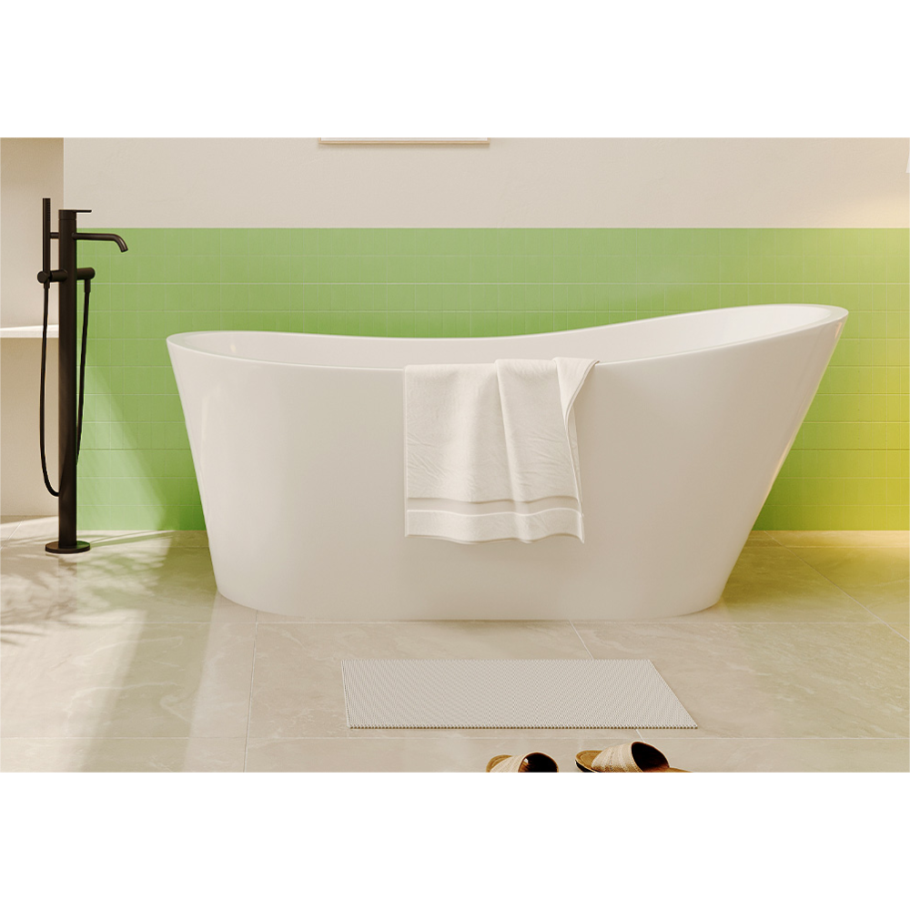 67'' Acrylic Freestanding Bathtub,Deep Soaking Bathtub, Glossy White, Chrome overflow and anti clogging drain, cUPC Certified