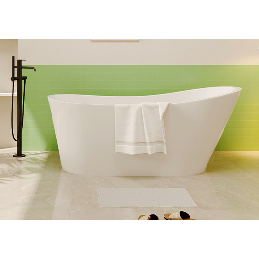 67'' Acrylic Freestanding Bathtub,Deep Soaking Bathtub, Glossy White, Chrome overflow and anti clogging drain, cUPC Certified