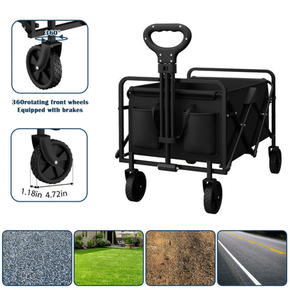 1 piece 300 lb foldable van, heavy duty foldable utility garden trolley with wheels, portable camping shopping cart for shopping, sports, picnicking, fishing and outdoors, garden, black