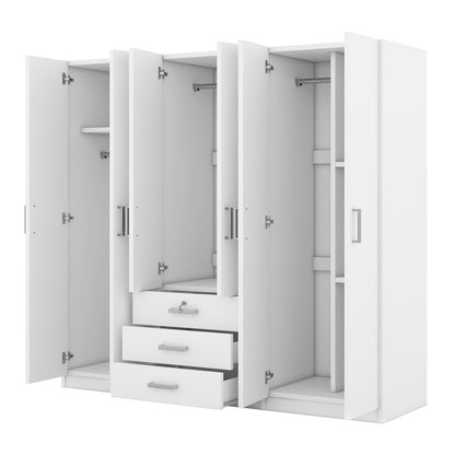 6-Doors Wooden Wardrobe Storage for Bedroom, with Big Drawers, White