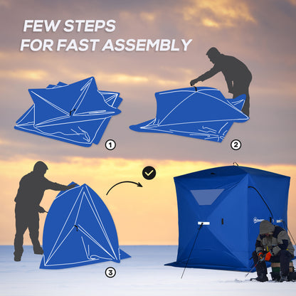 Outsunny 2-4 People Ice Fishing Shelter, Pop-Up Portable Ice Fishing Tent with Carry Bag, Two Doors, Windows and Vents, Ice Shanty for Winter Fishing, Blue