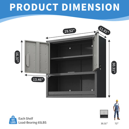 Metal Wall-Mounted Tool Storage Cabinet with Locking Door and 1 Shelf 1 Opened Drawer for Garage Warehouse,Office,Assembly Required