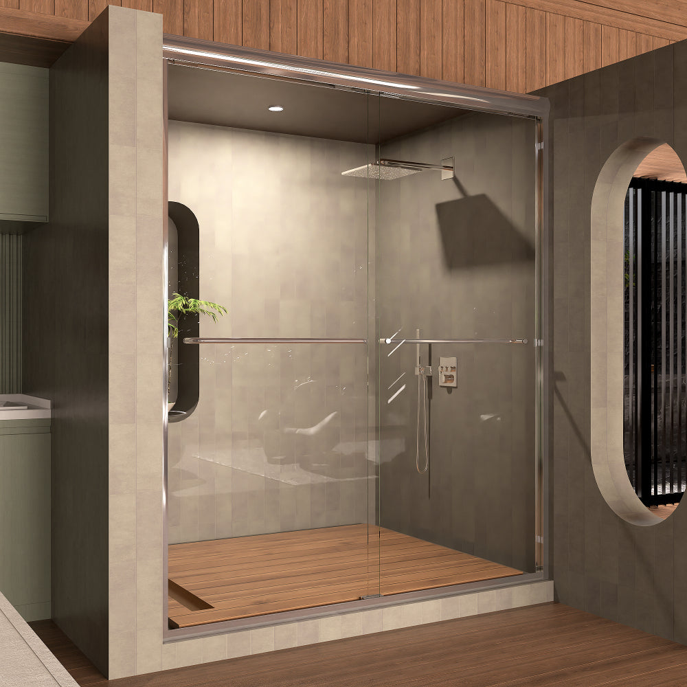 Semi-Frameless Sliding Shower Door 56-60 in. W x 72 in. H, Bathroom Sliding Door with 5/16" Clear Tempered Glass,Chrome Finish, Designed for Smooth Door Closing