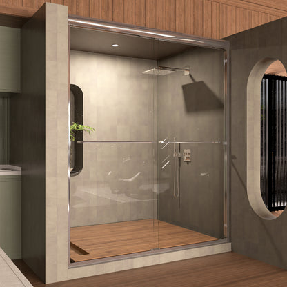 Semi-Frameless Sliding Shower Door 56-60 in. W x 72 in. H, Bathroom Sliding Door with 5/16" Clear Tempered Glass,Chrome Finish, Designed for Smooth Door Closing