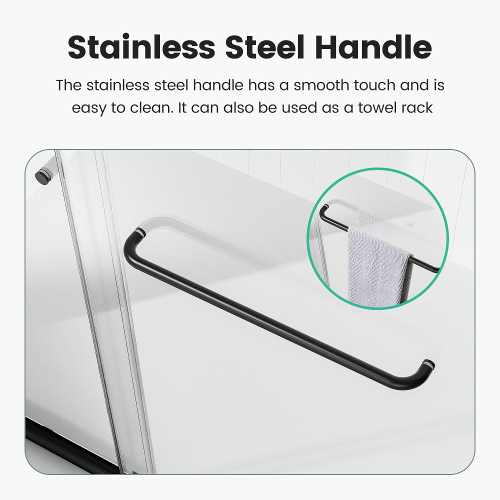 56"-60"W*70" H  Semi-Frameless Double Sliding Shower Door, Bypass Shower Door, 1/4" (6mm) Thick SGCC Tempered Glass Door,  Matte Black