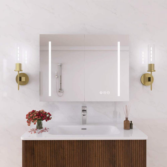 32 x 24 in. Aluminum Dimmable Surface Mount Medicine Cabinet with Mirror, LED and Shelves