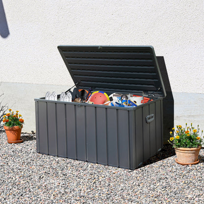 100 Gallon Outdoor Storage Deck Box Waterproof, Large Patio Storage Bin for Outside Cushions, Throw Pillows, Garden Tools, Lockable (Dark Gray)