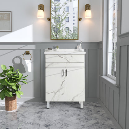 24-inch marble-textured bathroom cabinet with ceramic sink
