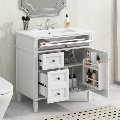 30'' Bathroom Vanity with Top Sink, Modern Bathroom Storage Cabinet with 2 Drawers and a Tip-out Drawer,  Freestanding Vanity Set with Mirror Cabinet, Single Sink Bathroom Vanity