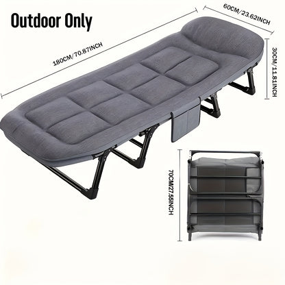 Portable folding camping bed, adult size, stainless steel frame, lightweight aluminum alloy, easy to store, suitable for outdoor leisure, camping, hiking - outdoor use only