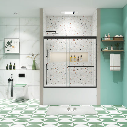 Bathtub Bypass shower door, sliding door, with 1/4" tempered glass and Matted  black finish  56"-60"x58"