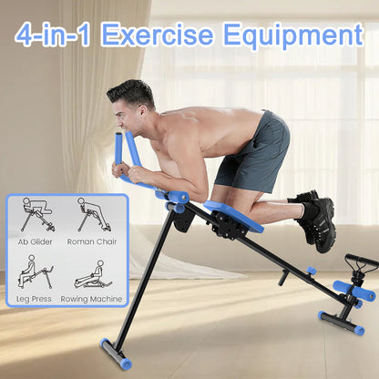 4-in-1 Ab Workout Exercise Equipment Rowing Machine Leg Press Machine Ab Glider Machine Roman Chair Fitness Equipment for Ab Workout Core Strength Training