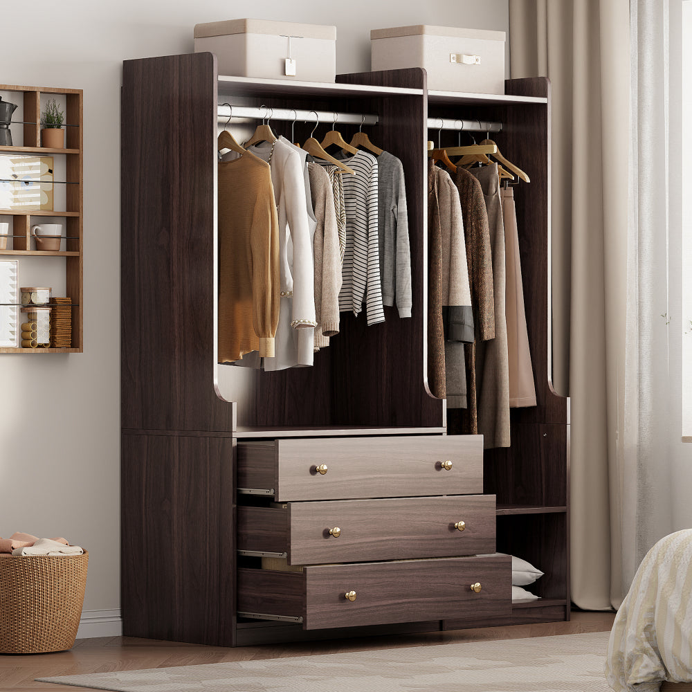 Open Wooden Wardrobe Storage for Bedroom, Brown