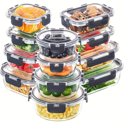 12-Piece glass food storage containers with lid, meal preparation, pantry kitchen lunch storage containers, leak-proof, sealed glass lunch bento boxes for microwave ovens, ovens, refrigerators, and dishwashers