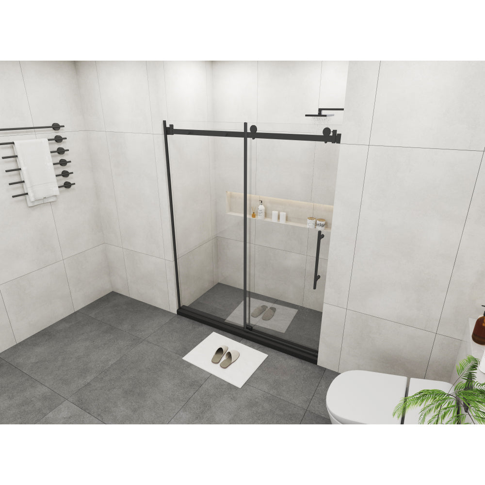 Frameless Sliding Glass Shower Doors 72" Width x 76"Height with 3/8"(10mm) Clear Tempered Glass, Matt Black Finish