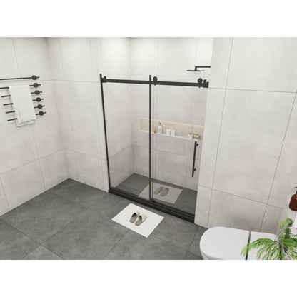 Frameless Sliding Glass Shower Doors 72" Width x 76"Height with 3/8"(10mm) Clear Tempered Glass, Matt Black Finish