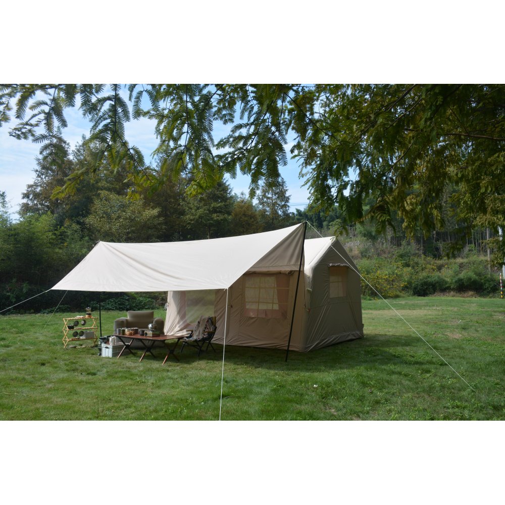 9.8 x13ft with canopy, Inflatable Camping Tents with Hand Pump, Air Glamping Tents,  Easy Setup Waterproof and Windproof Blow up Tent  Beige