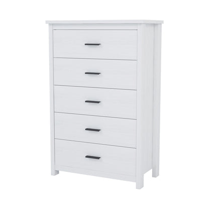 Retro American Country Style Wooden Dresser with 5 Drawer, Storage Cabinet for Bedroom, White