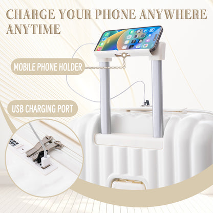 ABS Spinner Wheel Luggage, Carry on Suitcase, with Cup Holder & USB Port & Phone Holder (20/24/28)