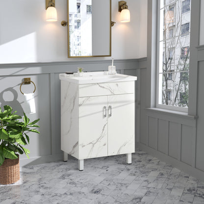 24-inch marble-textured bathroom cabinet with ceramic sink