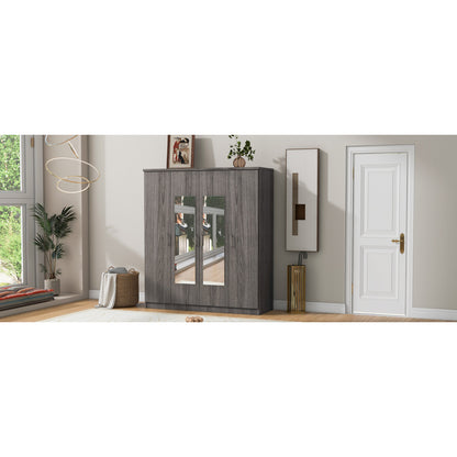 4-Door Mirror Wardrobe with shelves, Gray