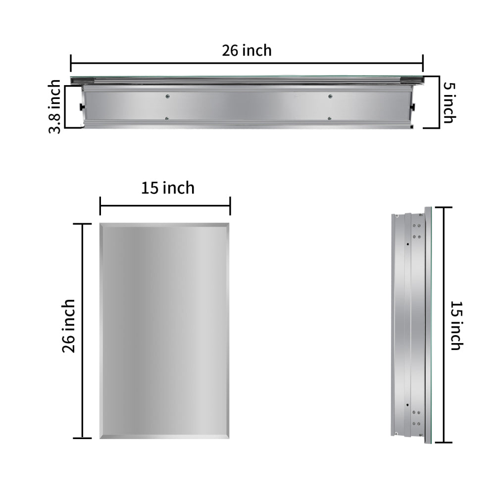 15x26 inch Medicine Cabinet with Mirror Aluminum Bathroom Adjustable shelf Wall Mounted or Successed