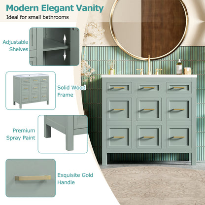 36" Bathroom Vanity Cabinet with Resin Integrated Sink - 4 Drawers, 2 Doors