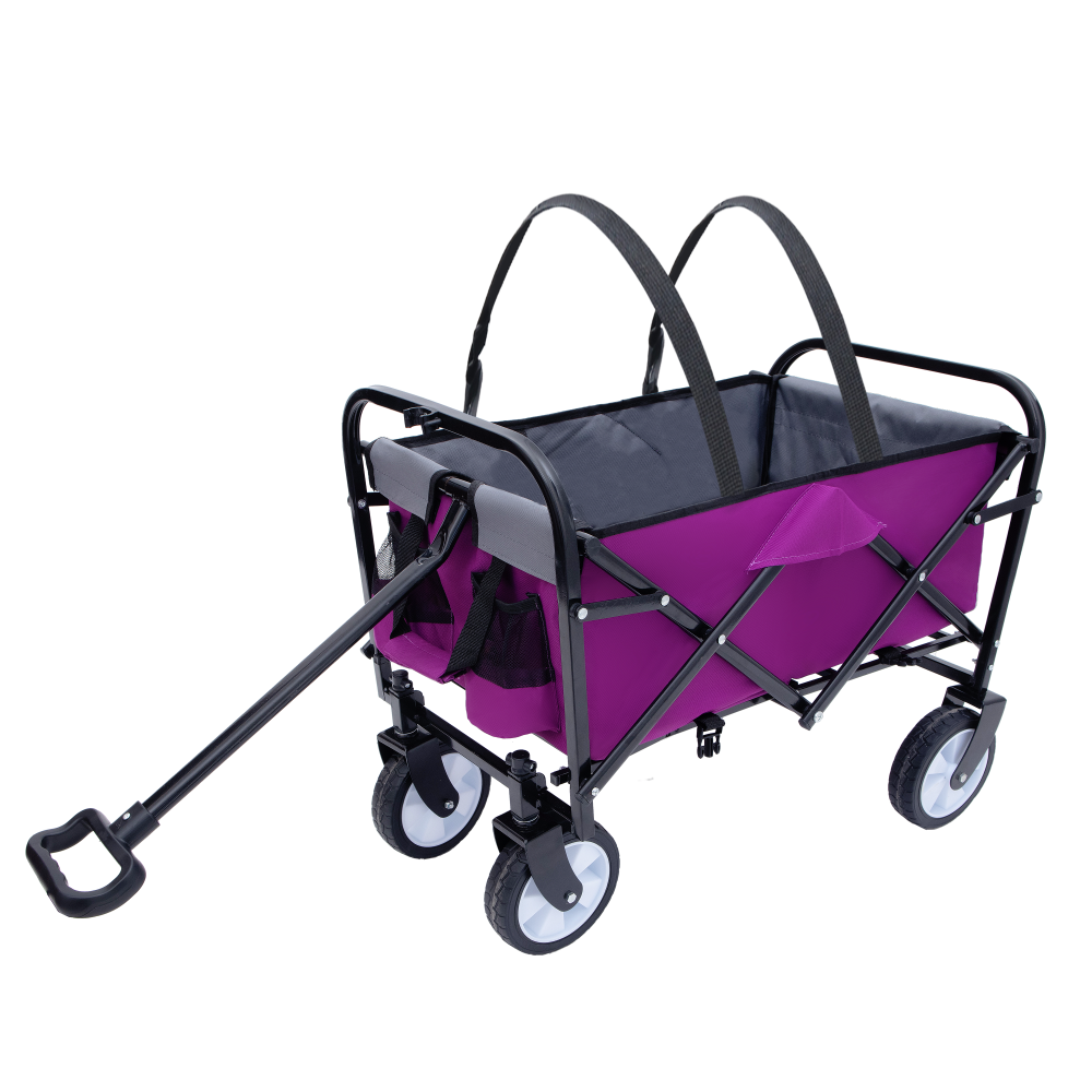 Minimeetall Strap , Collapsible Foldable Wagon Cart with strapping system Beach Wagon , Utility Cart , Utility Wagon Grocery Cart for Camping Shopping Sports Gardeing Fishing Supports 225lbs purple