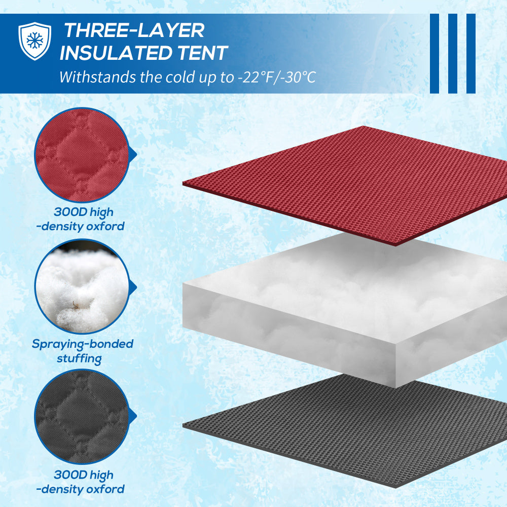 Outsunny 2 Person Insulated Ice Fishing Shelter Pop-Up Portable Ice Fishing Tent with Carry Bag and Anchors for Lowest Temps -22℉, Red