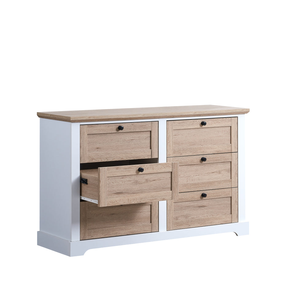 AUTUMN Modern 6 Drawer Master Dresser with Interlock Drawer Feature – Drawer Slide And Interlock Pre-Assembly, Wide Dressers for Bedroom 6 Deep Drawers for Closet Organizer -  Easy Assembly, White/Oak